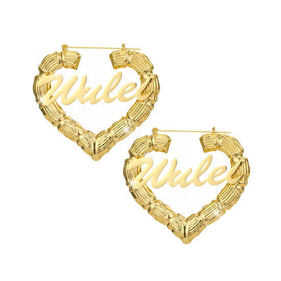 14k gold bamboo heart name earrings hoops suppliers wholesale personalized diy nameplate bamboo earrings vendors and makers websites